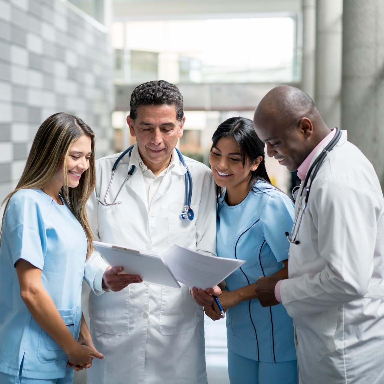 Medical professionals gathered to look at documents