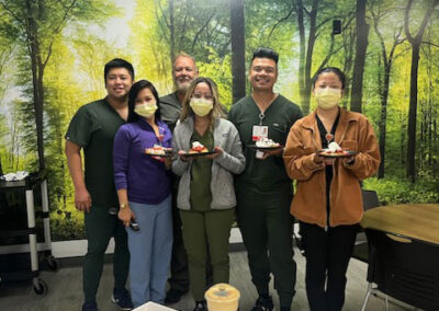 Ready to dive into their waffle treats are (left to right): Melchizedek Viado, RN; Analyn Libiran, MS/Tele director; Lance Uhles, ER/ICU director; Ranea Quilatan, RN; Michael Paredes, RN; and Melody Chung, RN.